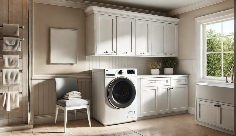 a laundry room with a dryer