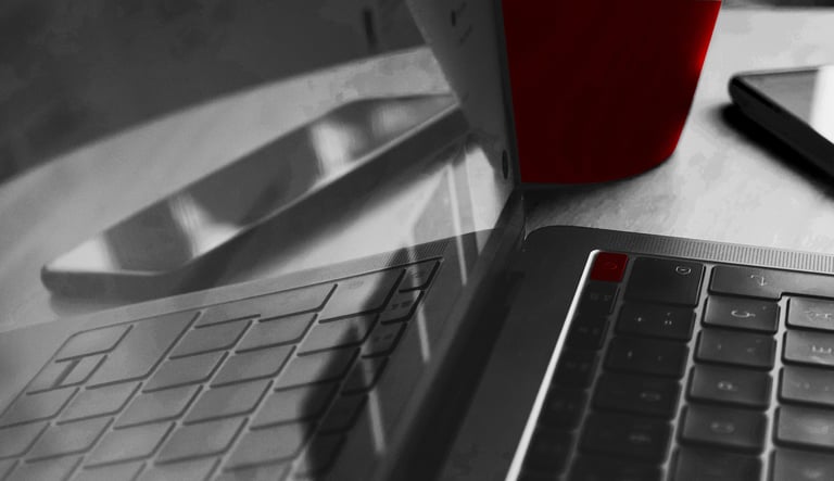 Laptop keyboard with red power button