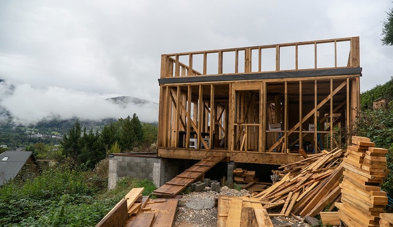 Photo de chantier autoconstruction maison ossature bois en Savoie
