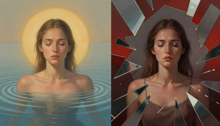 Visual contrast between calm intuitive state and anxious dysregulation