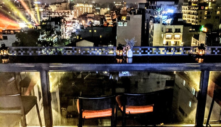 Incredible view from the starlight baron the 12th floor of the Aurora Premium hotel Hanoi Vietnam