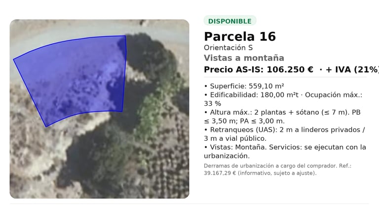 Ficha parcela 16 Terrazas de la Exótica