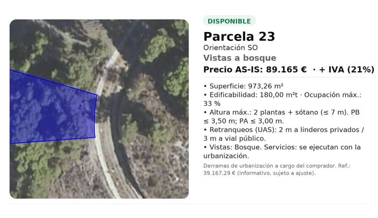 Ficha parcela 23 Terrazas de la Exótica