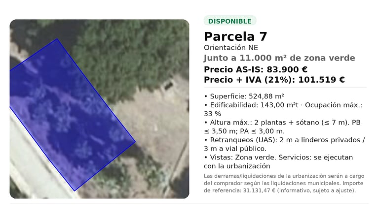 Ficha parcela 7 Terrazas de la Exótica
