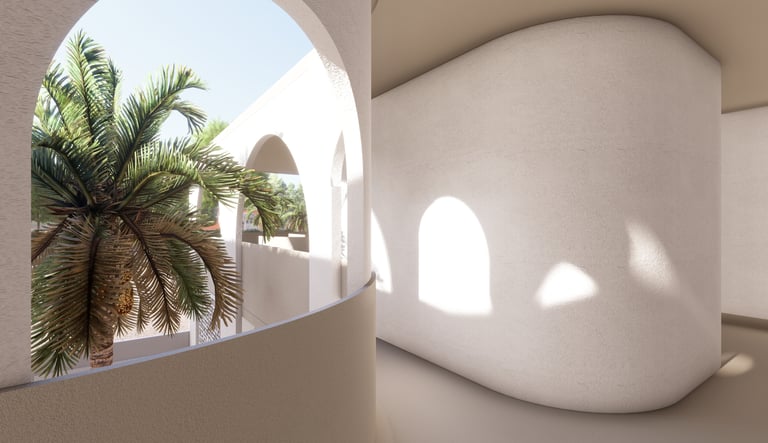 Curved balcony with palm courtyard, UAE concept house