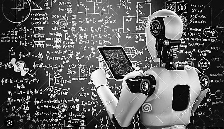 a robot with a tablet computer and a robot