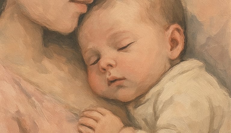 seorang bayi tidur di dada ibu