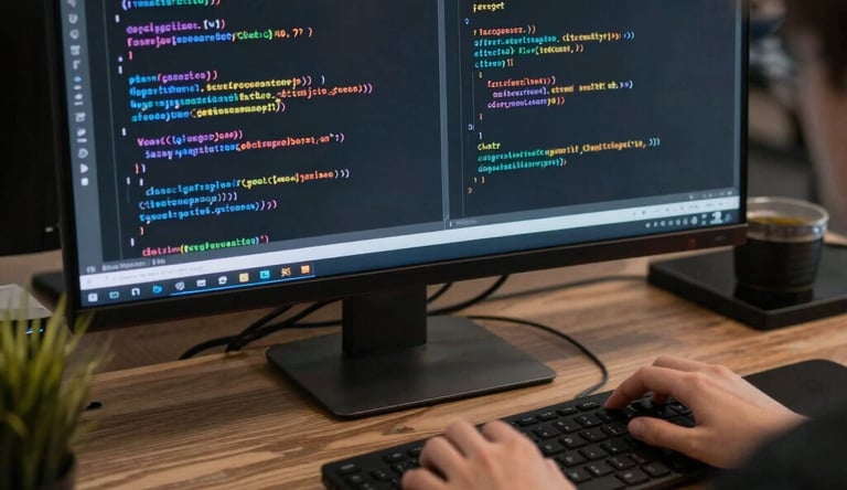 A team brainstorming digital marketing strategies around a laptop in a bright office.