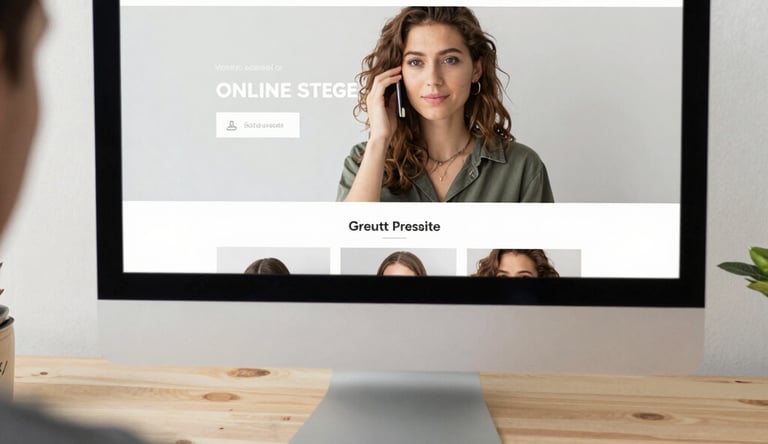 Desktop computer monitor displaying a modern e-commerce website design for an online fashion store.