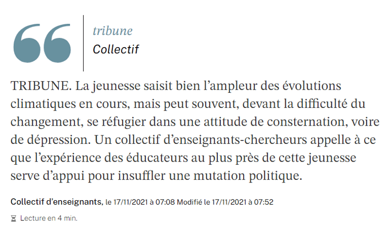 Crise écologique : « L’éducation permet de changer le monde » La Croix Nathanaël Wallenhorst