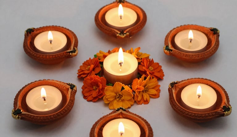 A warm amber-hued soy wax candle glowing softly on a terracotta surface.