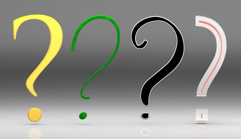 a group of three questionnaires with question marks