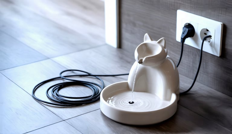 Close-up van stromend water in een hygiënische drinkfontein voor huisdieren