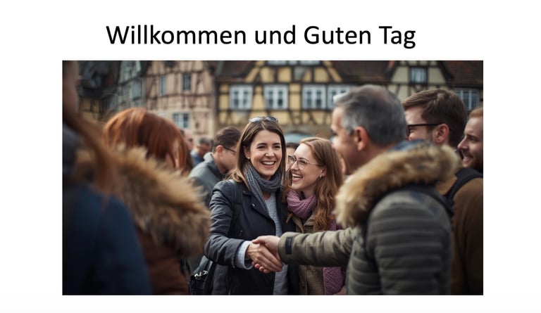 People greeting each other while practising everyday German conversation