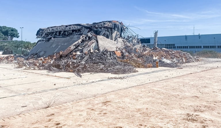 a pile of rubble in a building with a pile of rubble
