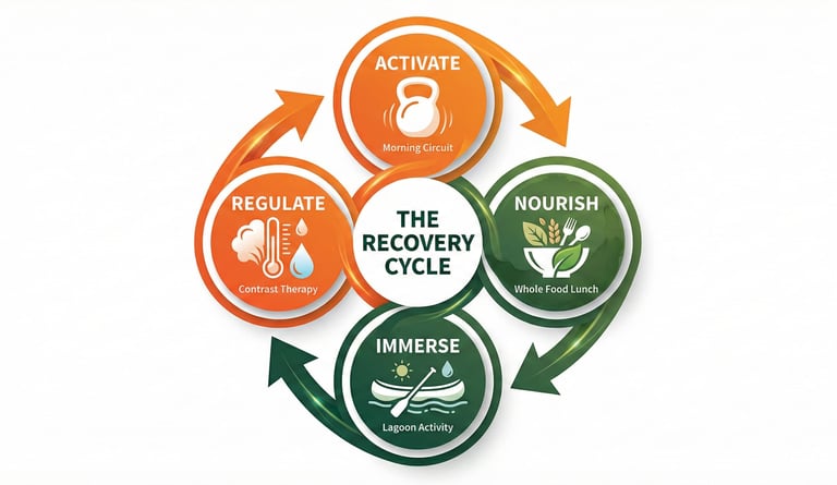 circular flow chart showing the recovery cycle for elevate fitness retreats