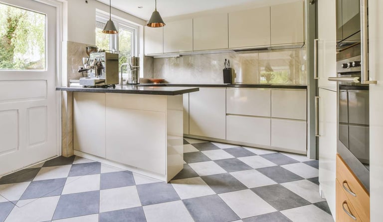 Modern kitchen and bathroom flooring designed for durability and style.