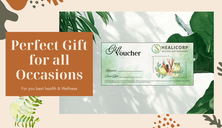 Gift voucher with Healicorp Massage branding, ideal for thoughtful wellness gifts in Ballarat