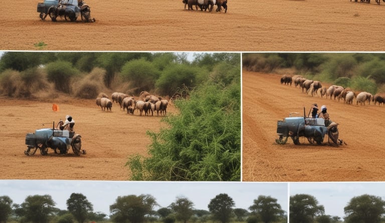 Aerial view of a mining site with machinery and mineral stockpiles.