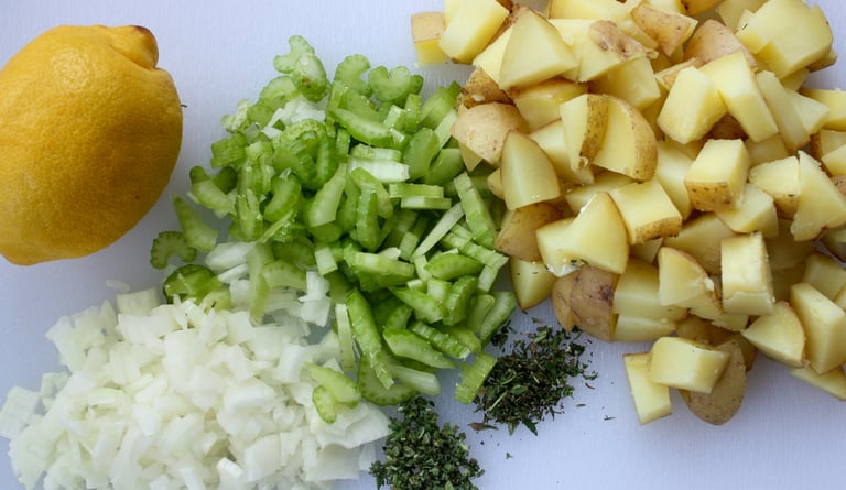 chopped ingredients for Maritime Seafood Chowder