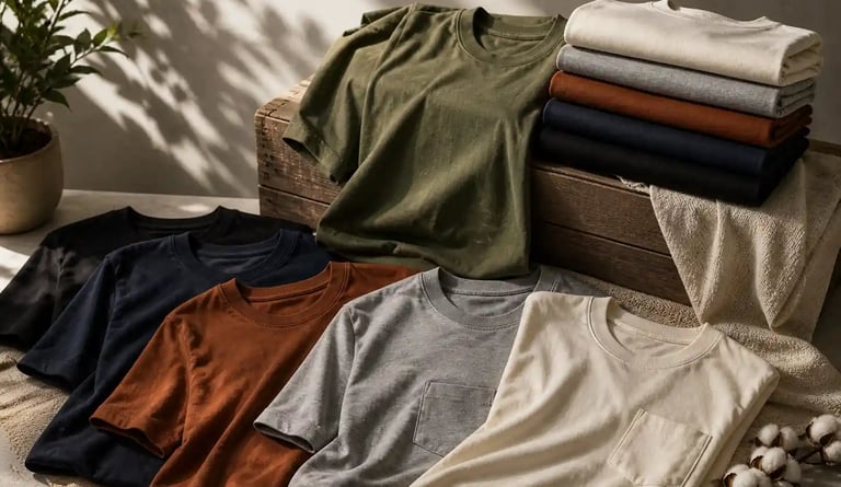 Collection of premium breathable cotton oversized streetwear t-shirts in earth tones black, brown