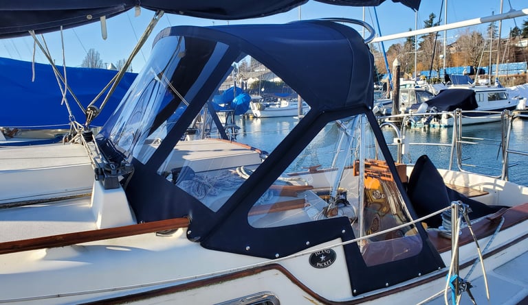 new sailboat dodger with strataglass and sunbrella