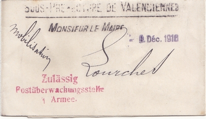  Paper band surrounding a service letter sent by the VALENCIENNES sub-prefecture to LOURCHES