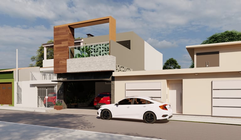 Fachada residencial reformada com elementos modernos em projeto de retrofit em São Paulo