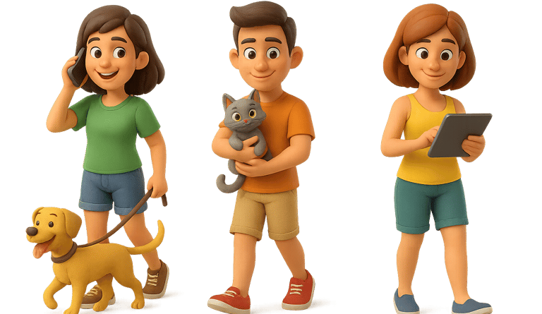 a group of cartoon characters with a dog