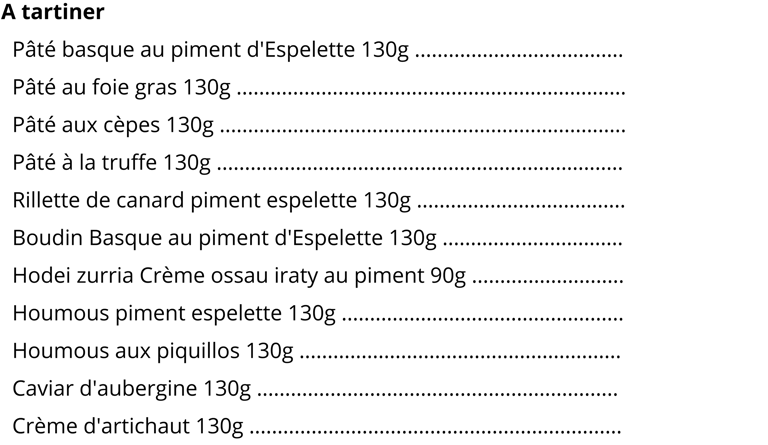 tarifs conserves à tartiner