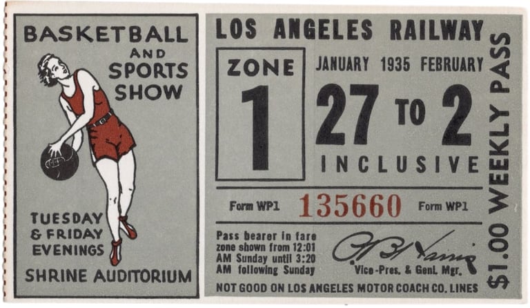Vintage Los Angeles Railway Pass 1930s basketball