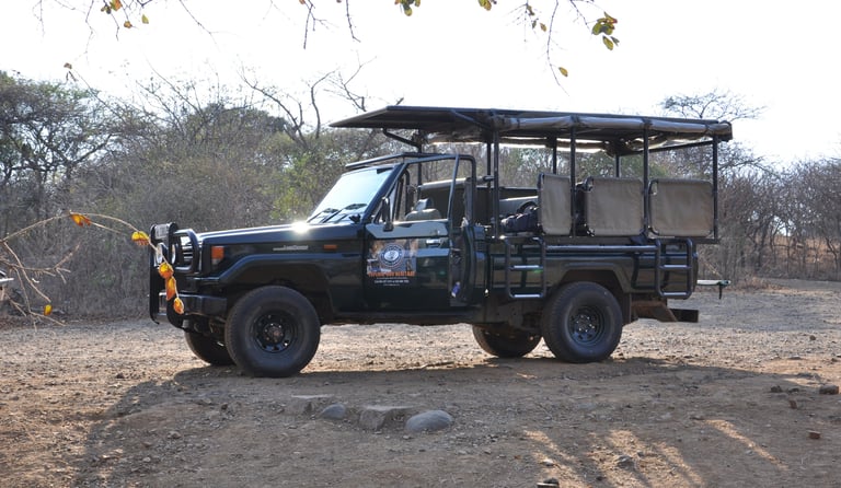 open top game drive jeep in the Hluhluwe and Umfolozi game park, South Africa