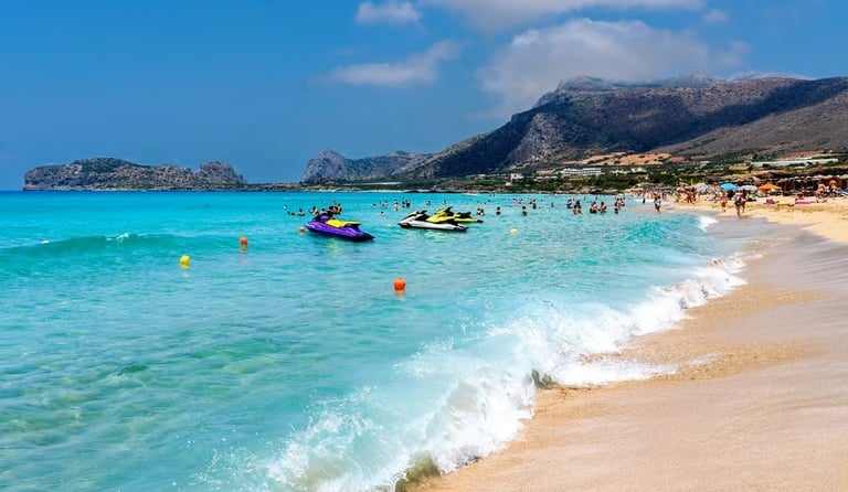 Falasarna Beach with sand and turquoise sea near Kissamos