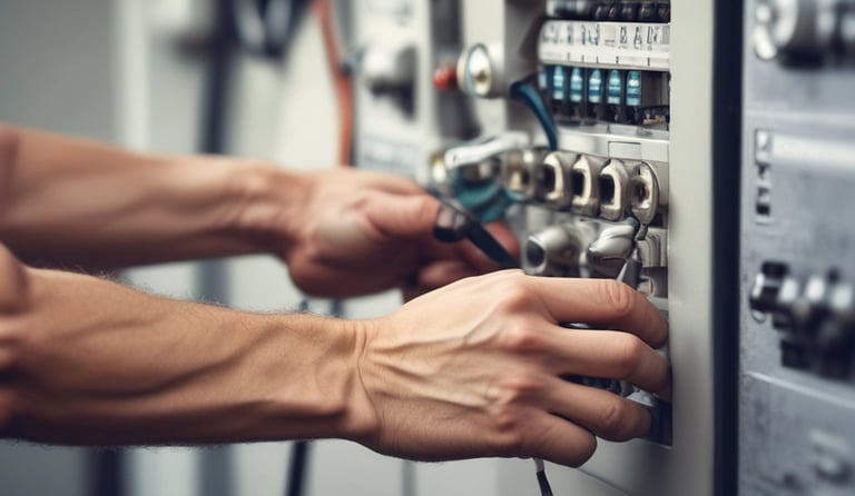 A plumber fixing pipes under a kitchen sink.