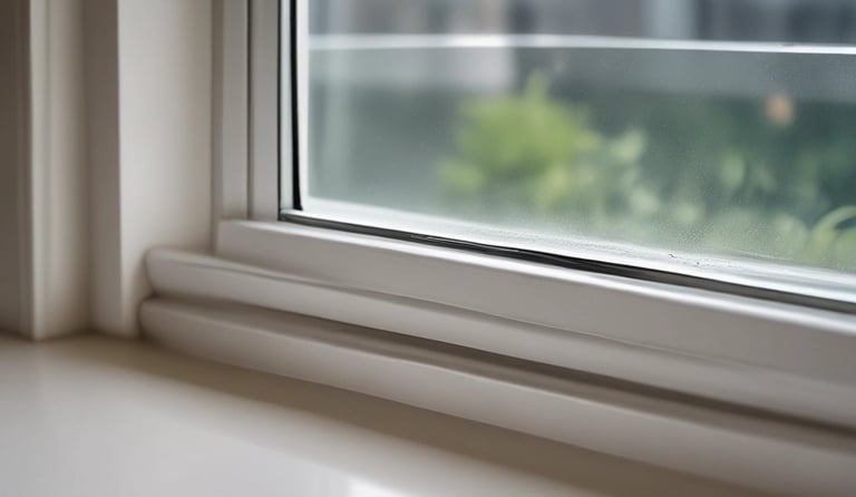 A uniformed technician vacuuming window tracks to remove dust and debris.
