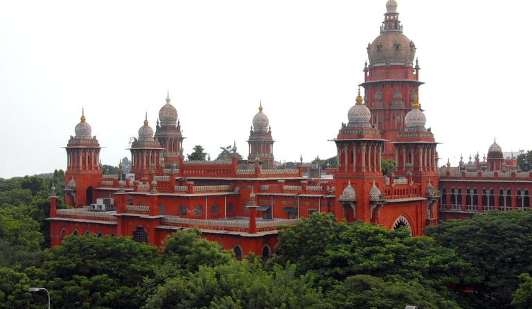 Madras High Court Chennai building exterior with red Indo-Saracenic architecture