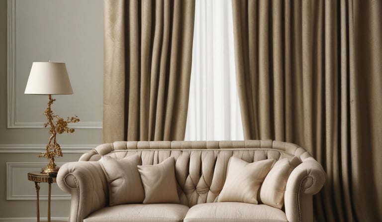 Close-up of a vibrant floral wallpaper pattern in a cozy living room.