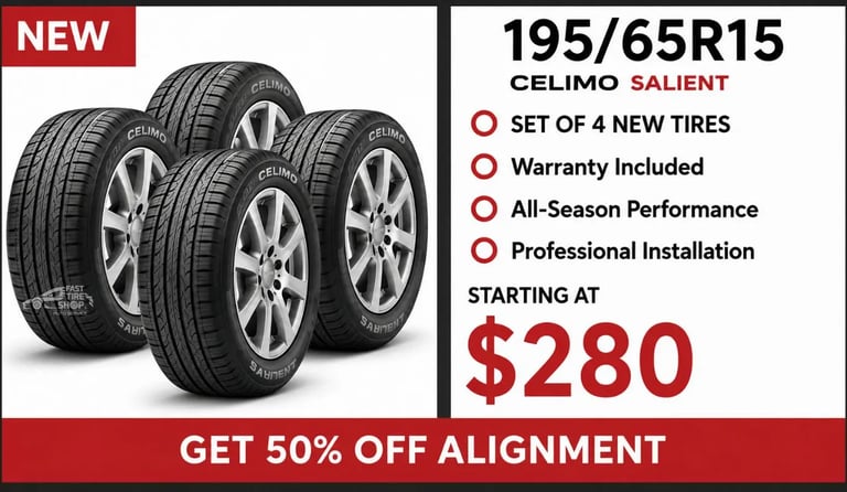 Set of 4 new Celimo Salient 195/65R15 all-season tires available in los angles.