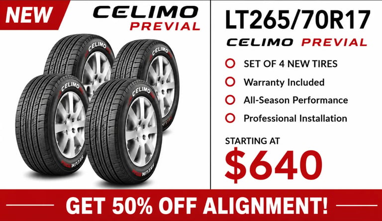 LT265/70R17 Celimo Previal new tire set available at Fast Tire Shop in Los Angeles. Set of 4 all-sea