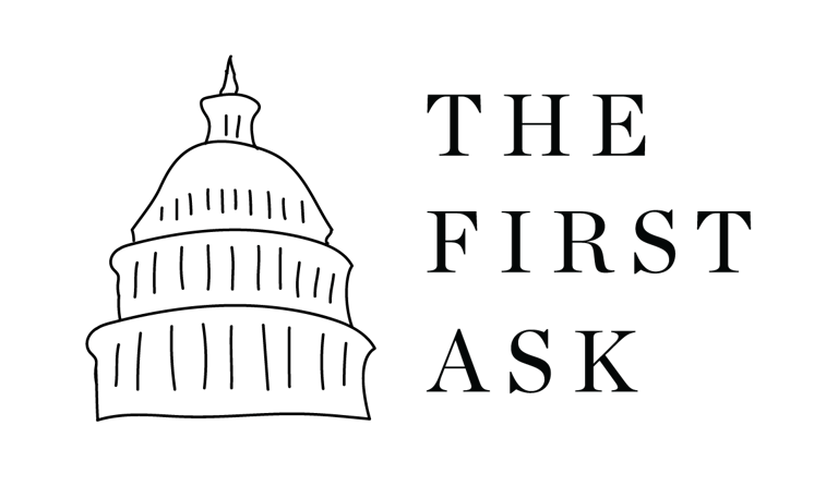 The First Ask logo with elegant serif typography centered on a minimalist black background.