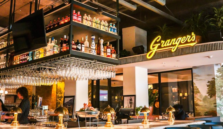 Photo of granger's interior featuring a logo designed by letterset