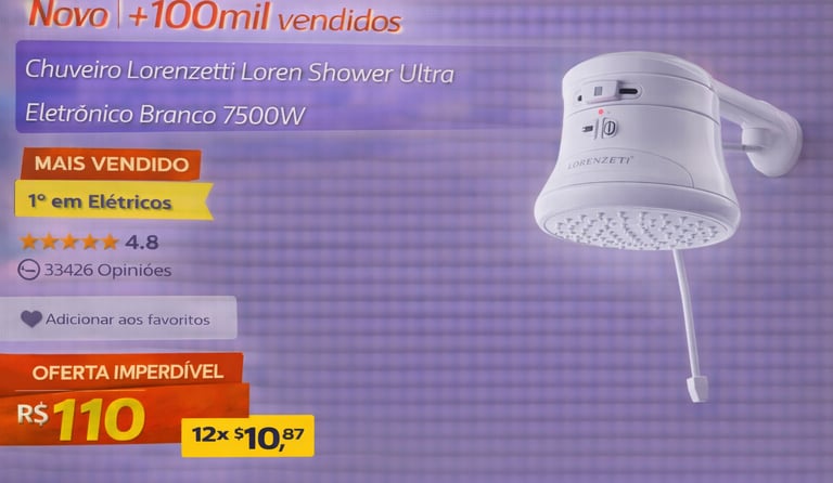 Chuveiro Lorenzetti Loren Shower Ultra Eletrônico Branco 7500W com selo de mais vendido e preço promocional.