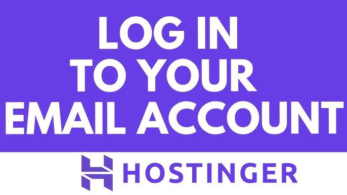 A purple Hostinger graphic with white text that reads Log In To Your Email Account.