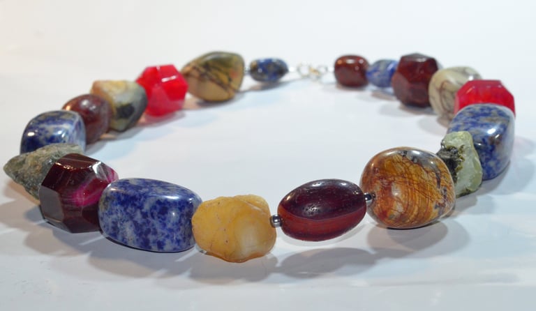 necklace with agate, sodalite, jasper, silver elements, custom-made, another successful project