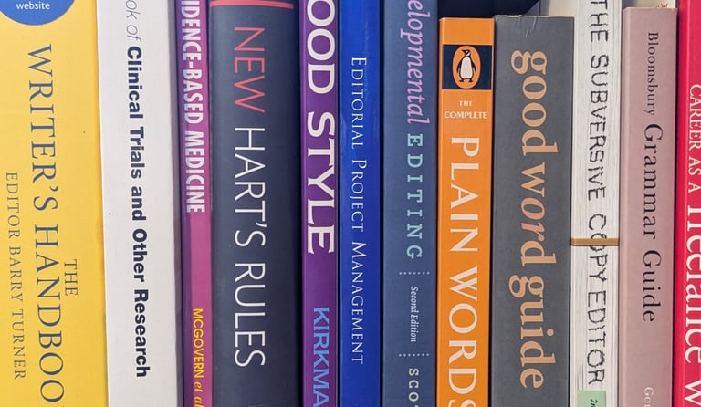 editorial books on a shelf