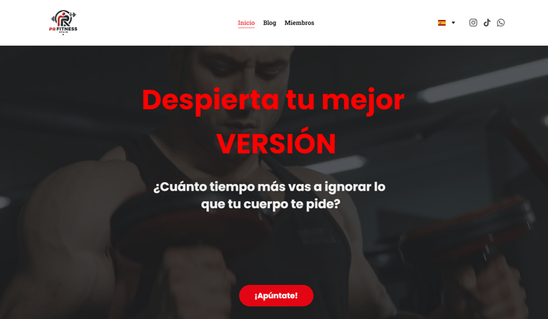 sección inicio PRFITNESS