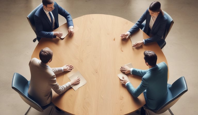 A serene meeting room with a round table
