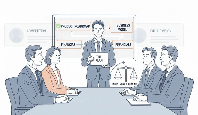 Founder emphasizing key priorities during pitch delivery, signaling strong judgment to investors.