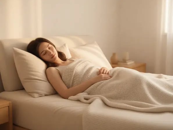 une femme dans son lit qui dort paisiblement