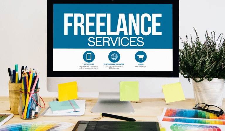 a desktop computer monitor screen displaying a freelance services